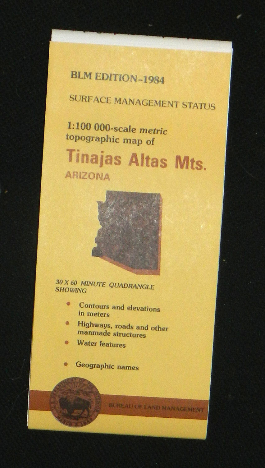 BLM, Tinajas Altas Mts, AZ, 1:100K Surface Management (1984, folded topo map)