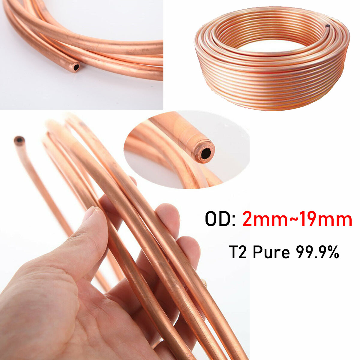 OD 2~19mm Soft Copper Tube Coil Pancake Pipe Air Conditioning Refrigeration Pipe