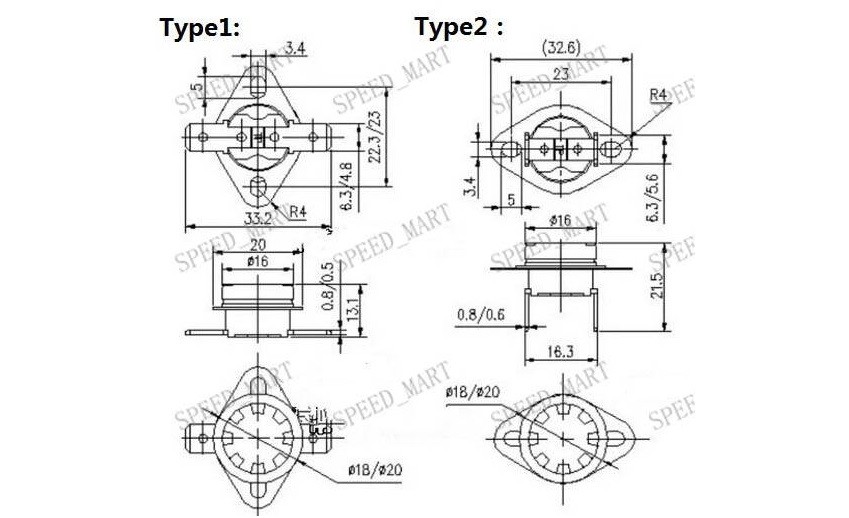 Temperature Switch Control Sensor Thermal Thermostat 45°C N.C. KSD301