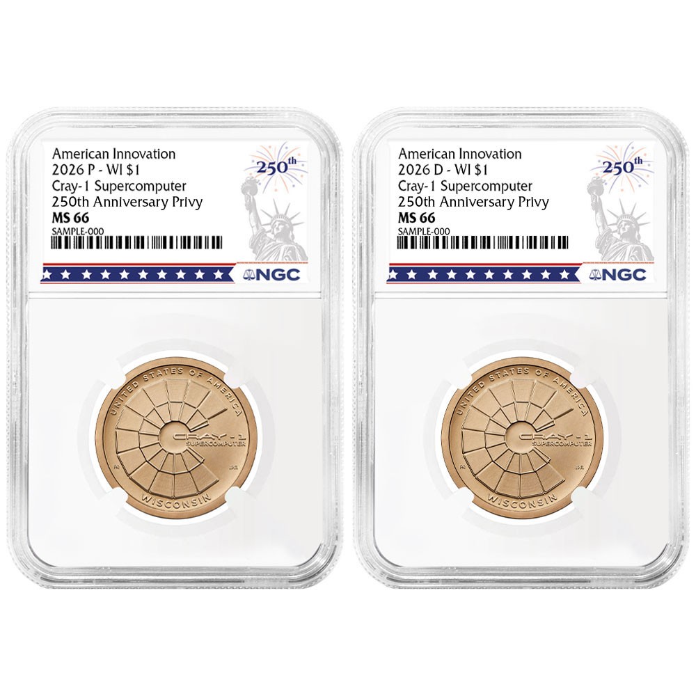2pc Set - 2026 $1 American Innovation Clad Dollar Wisconsin Cray NGC MS66 250th