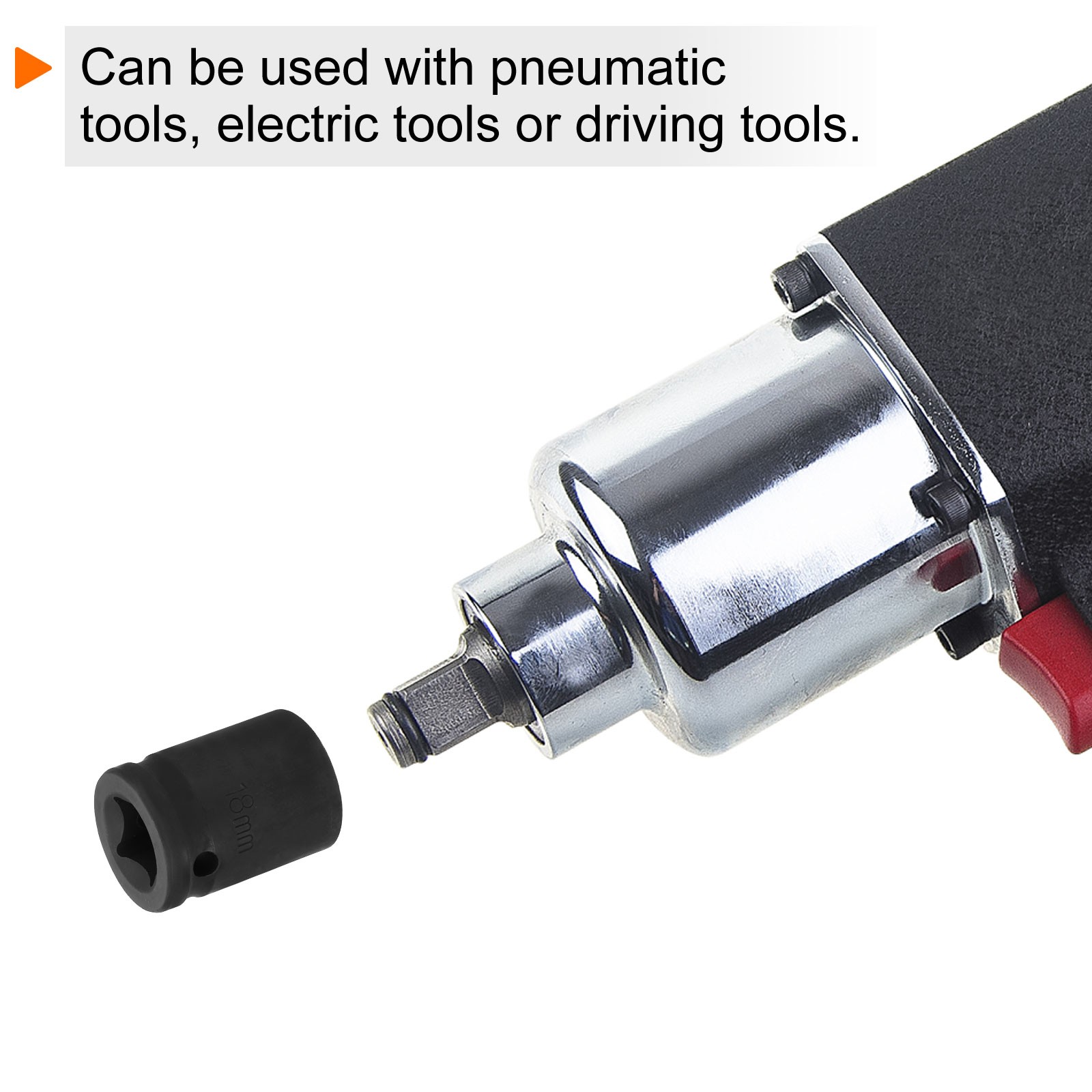 12 Point Impact Socket 1/2 Inch Drive 18mm Metric Cr-V Shallow Impact Socket