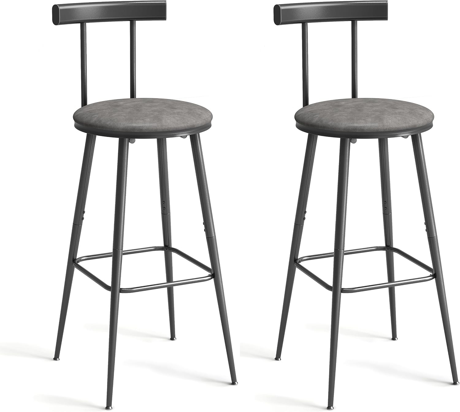 Bar Stools Set of 2 High Kitchen Barstools Bar Chairs W/ Backrest & Footrest