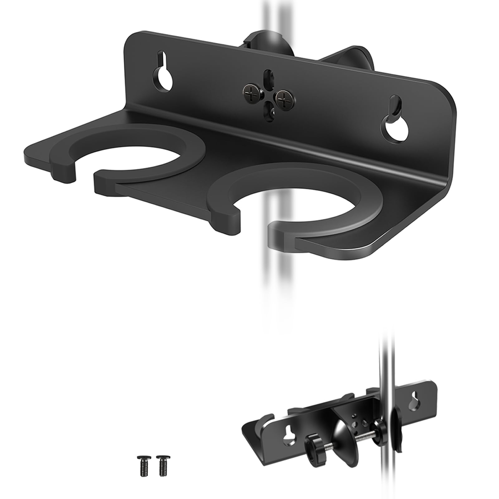 ClampOn Multi Microphone Holder Mount Fits 2 Handheld Mics Aluminum/Rubber