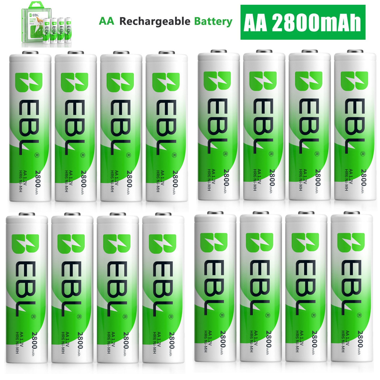 Lot EBL AA Rechargeable Batteries 1.2V 2800mAh NIMH Battery For Camera LED Light