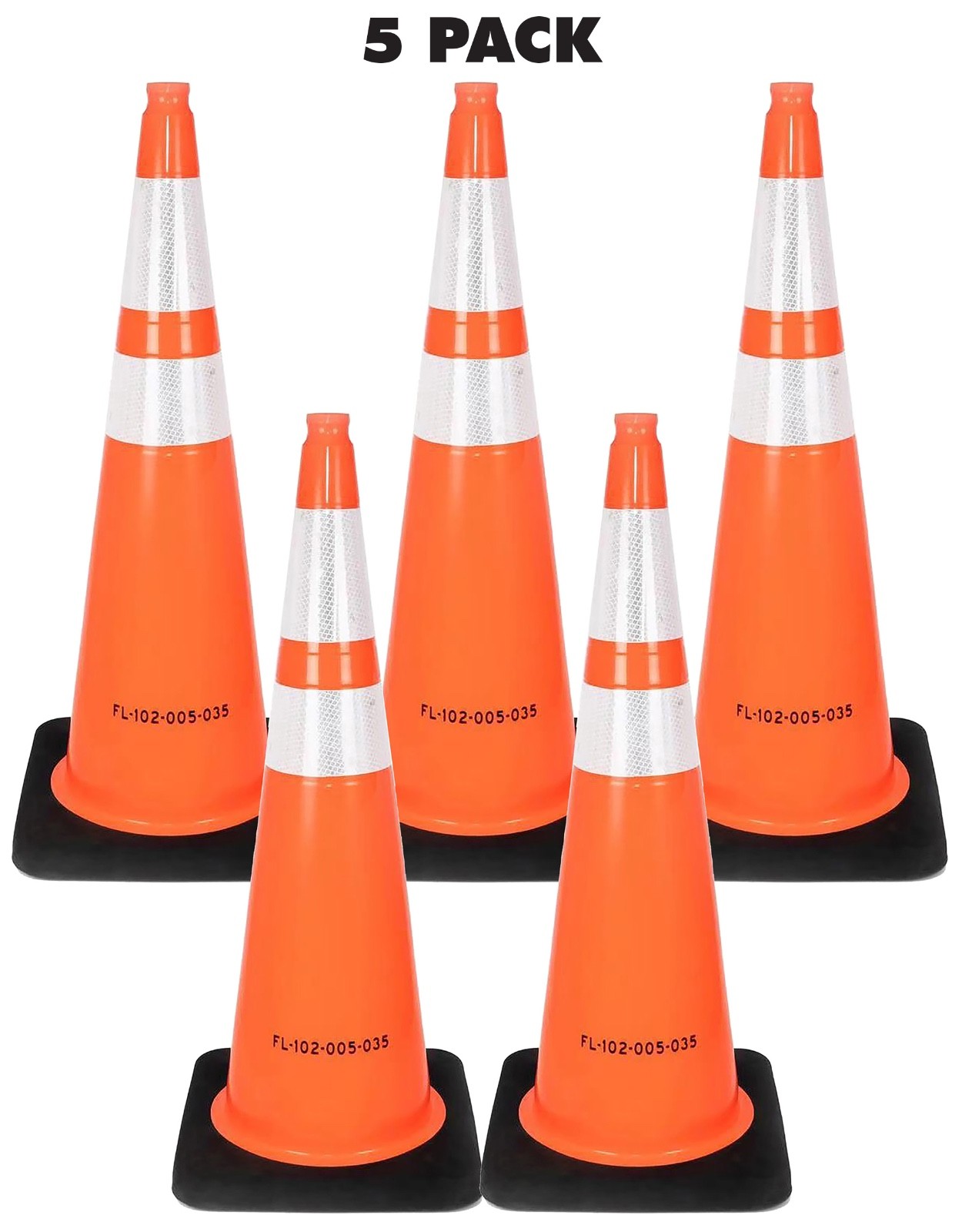 36" Orange Reflective Traffic Cones FDOT Safety Road Construction - 5 Pack