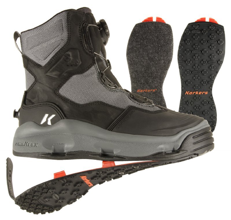 Korkers Darkhorse Wading boots w/Felt and Kling-On rubber soles - Size 14