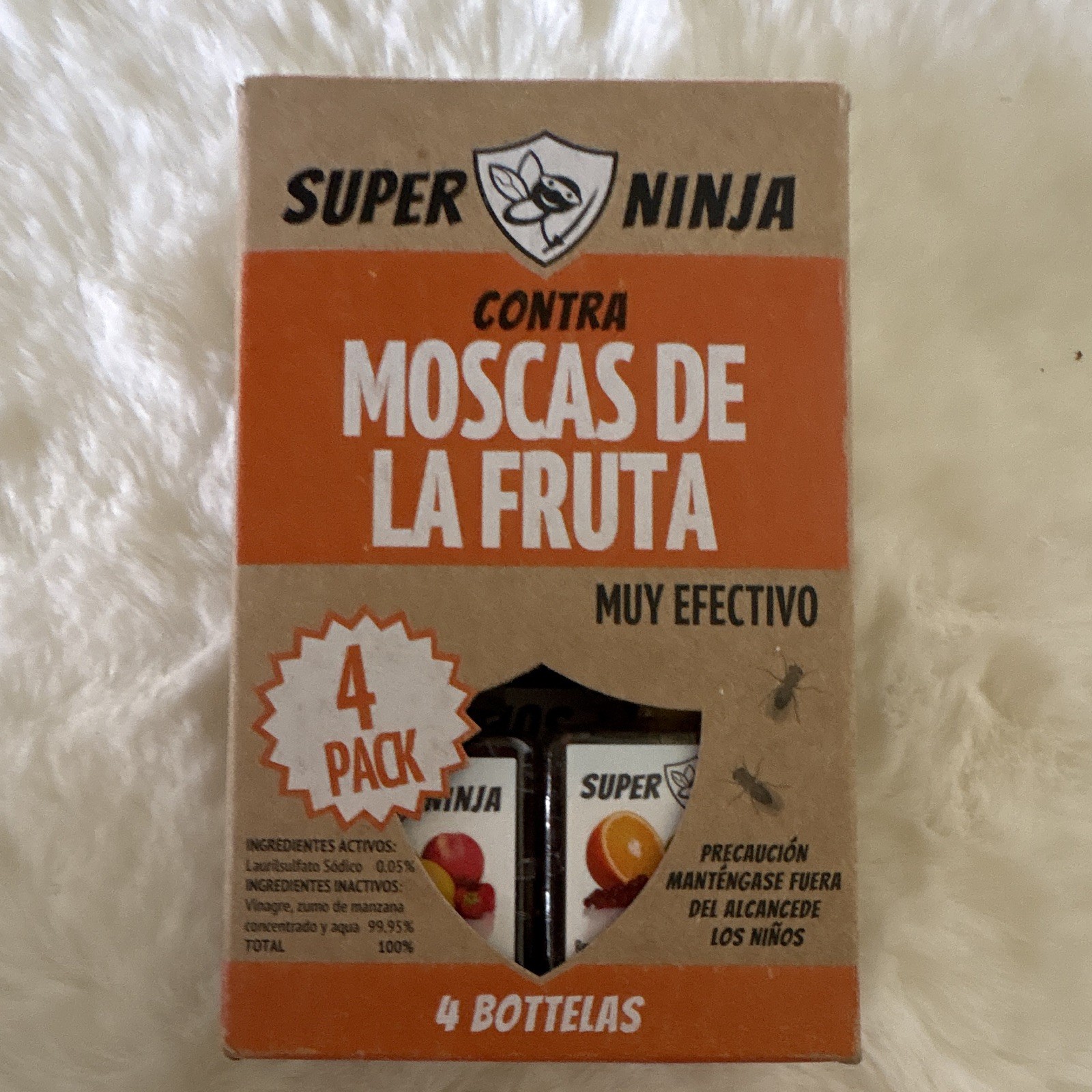 Super Ninja Fruit Fly Trap for Flies, Targets Fruit Flies - 4 Pack (4 Bottles)