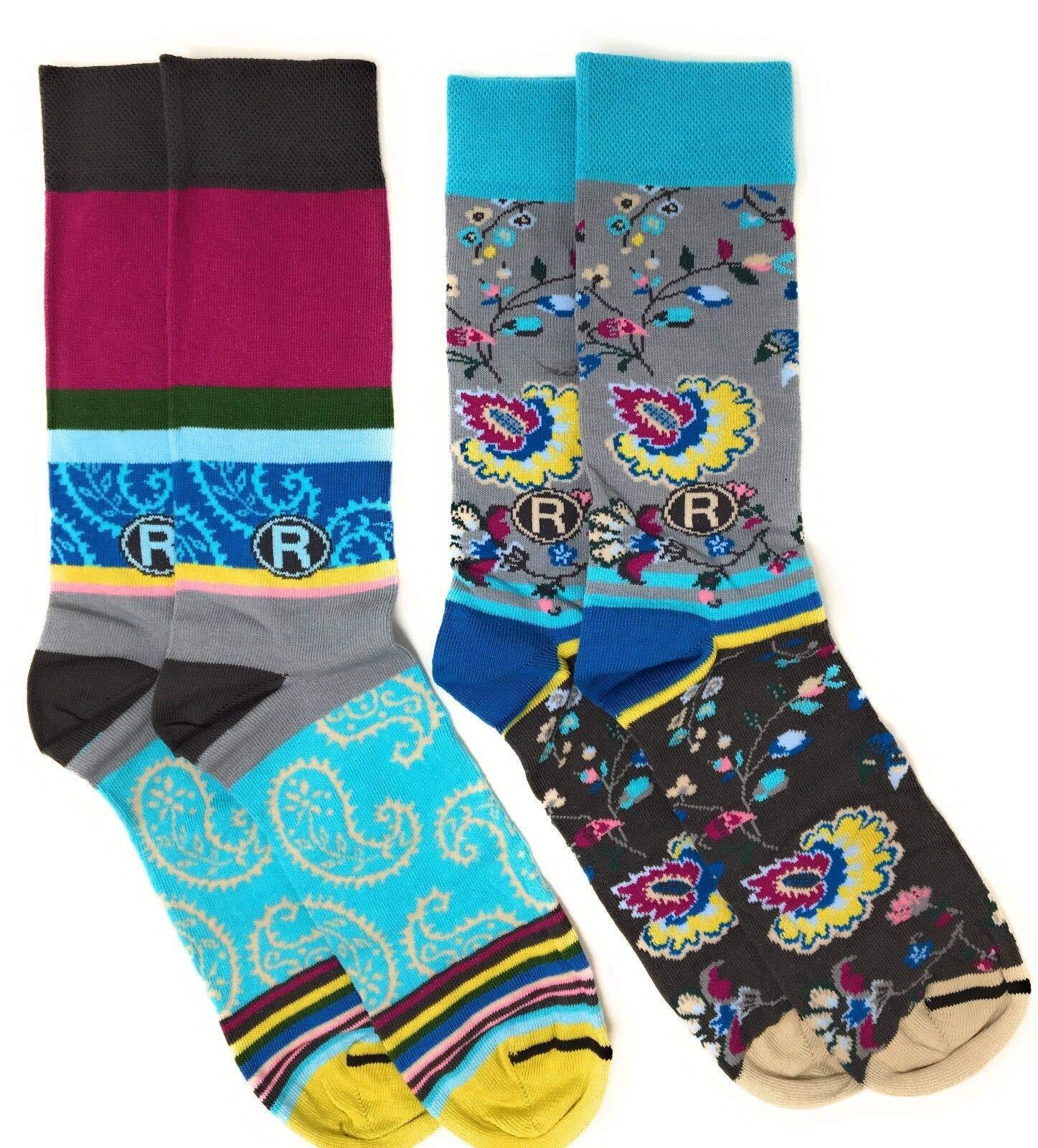 Dub & Drino France Men's Mismatched Crew Socks, 2 Prs, Indian Paisley, US 8/12