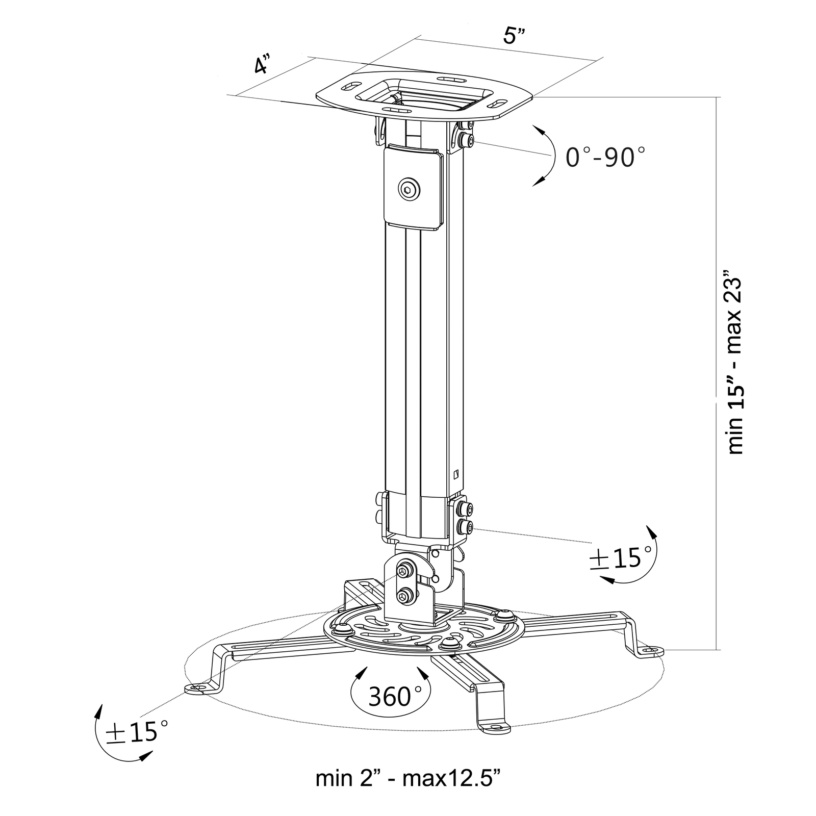 VIVO Universal Extended Ceiling Projector Mount | Height Adjustable (Black)