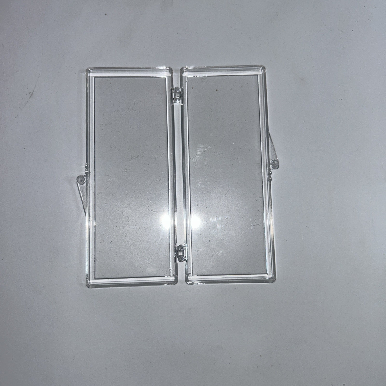 (50) CLEAR HINGED SMALL PLASTIC STORAGE BOX 4 1/2" x 1 3/4" x 3/4"