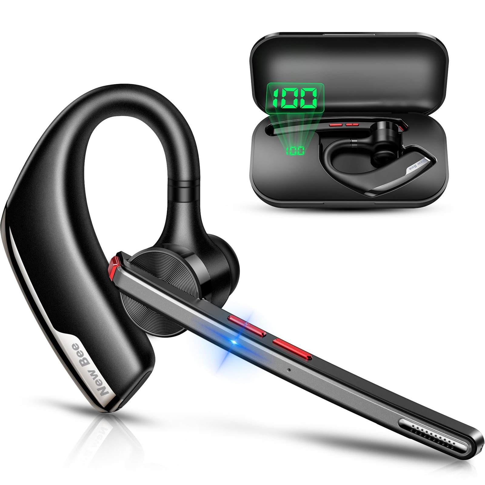 New bee Bluetooth Headset Wireless Earpiece for 1 PACK Black