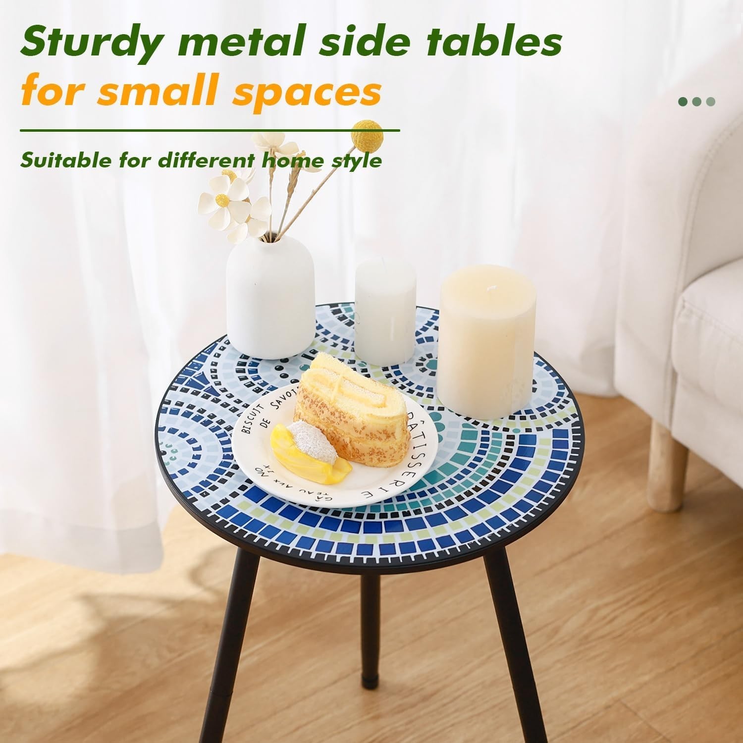 1 Pack Metal Outdoor Side Table Small Outside Round End Table for Patio Moder...
