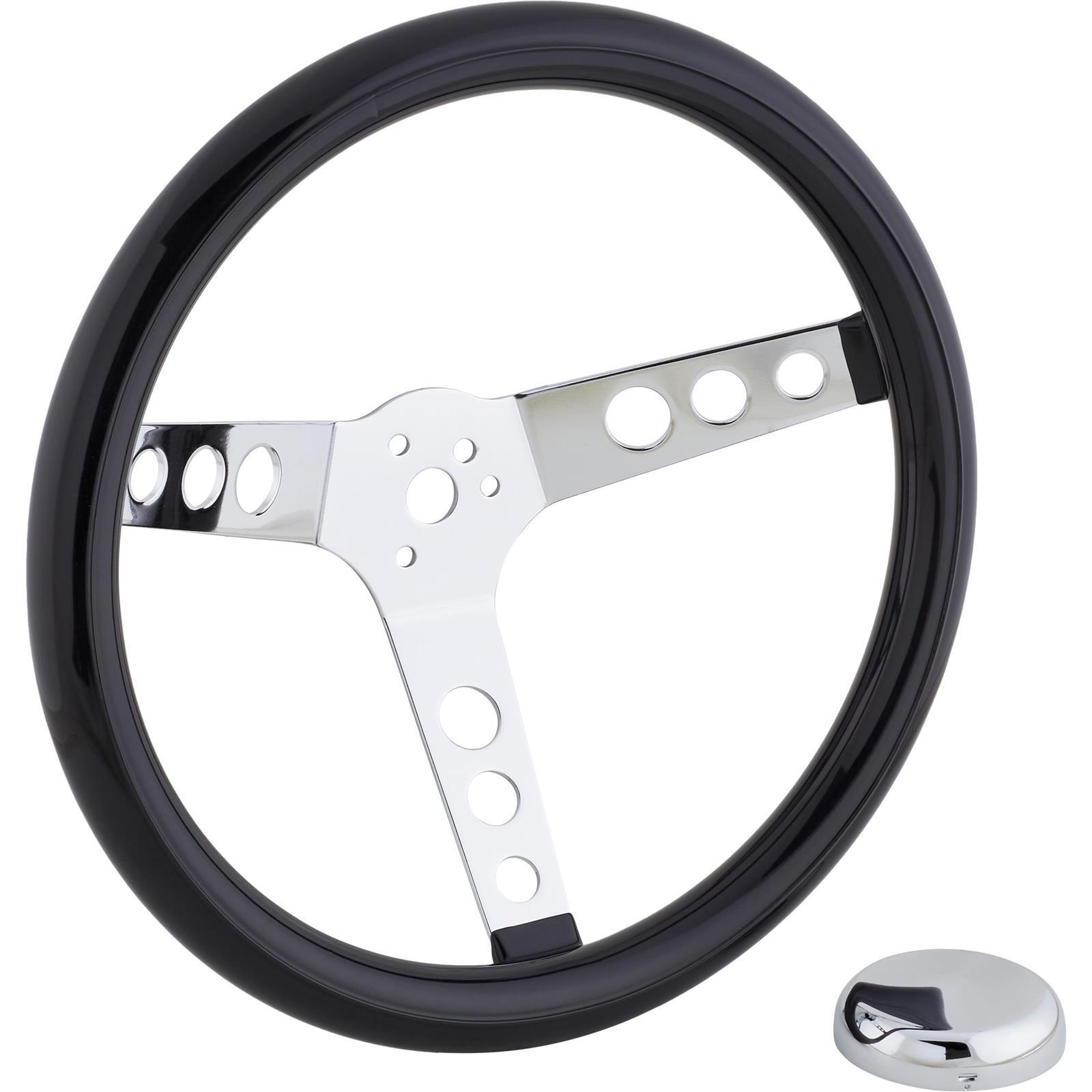 Speedway Motors Classic 3-Spoke Steering Wheel with Holes, Black, 13", Chrome