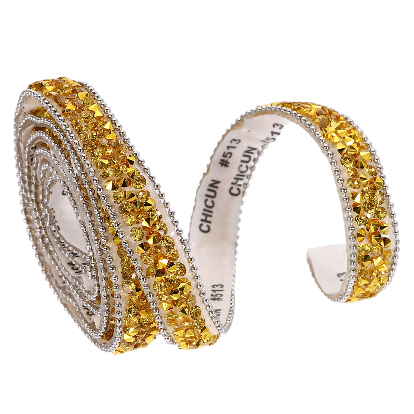 1 Yardx0.39" Crystal Rhinestone Ribbon Adhesive Strips, Gold