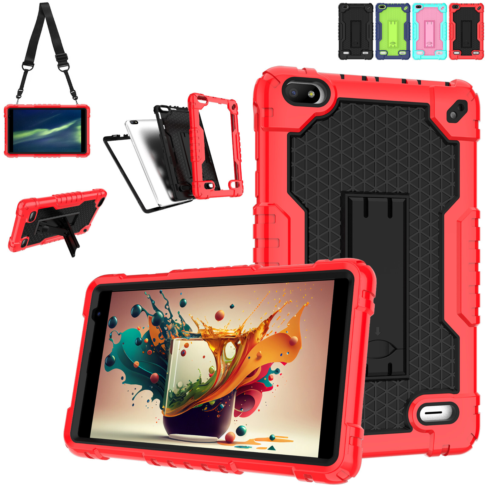For BLU M8L Tablet 8 Inch  Drop-Proof Kids Case Cover with Shockproof Kick Stand