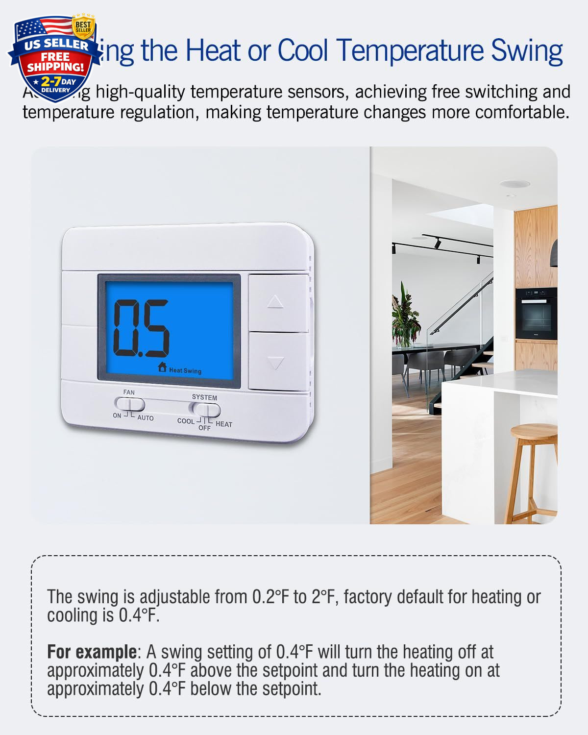 Non Programmable Thermostat for Home 1 Heat/ 1 Cool Single-Stage System, Tempera