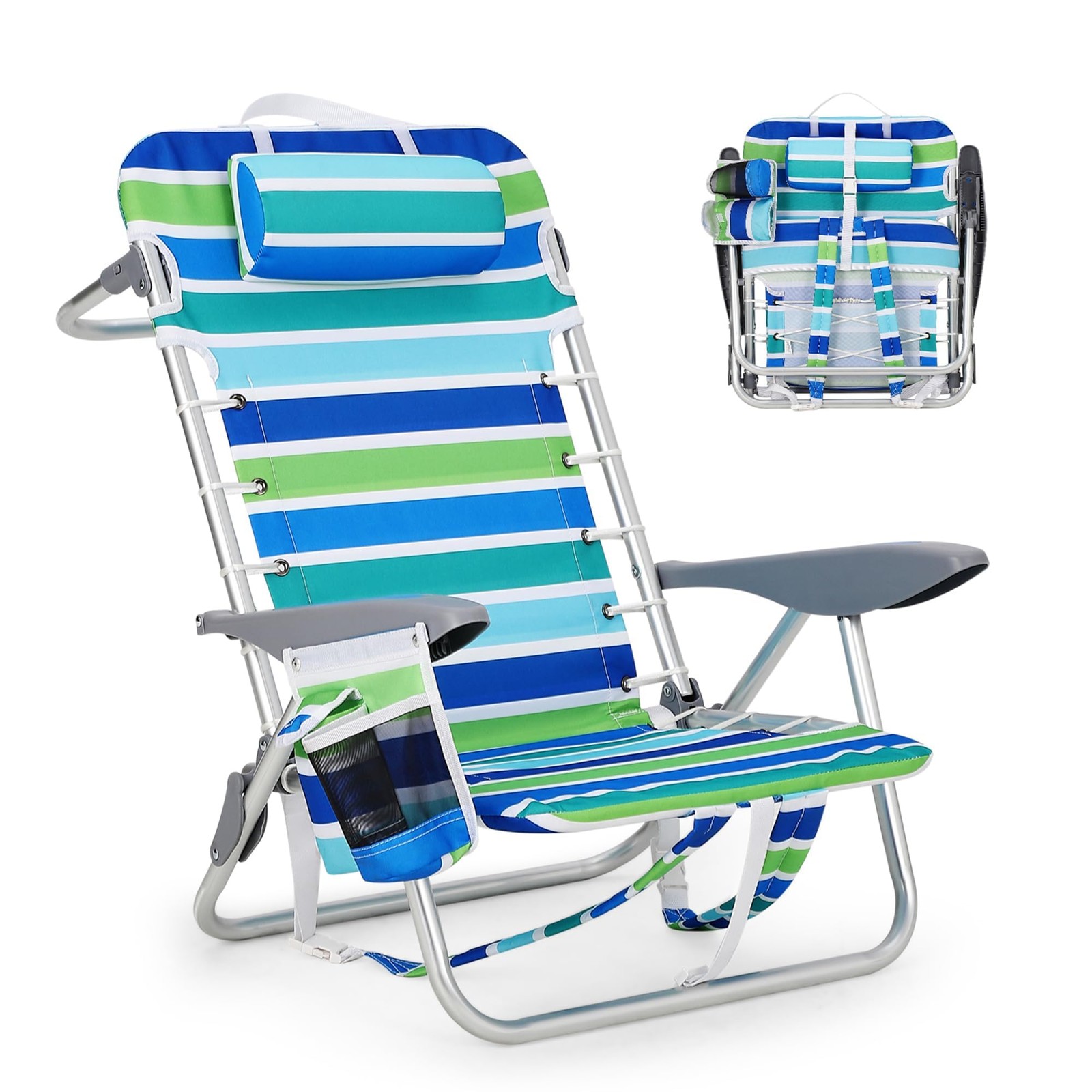 Portable Reclining Backpack Beach Chair for Adults Folding Outdoor Lounge Chair