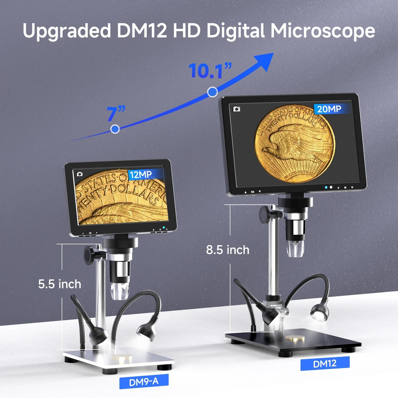10.1 Inch HDMI Digital Microscope 2000X Coin with 10 LEDs 20MP Soldering