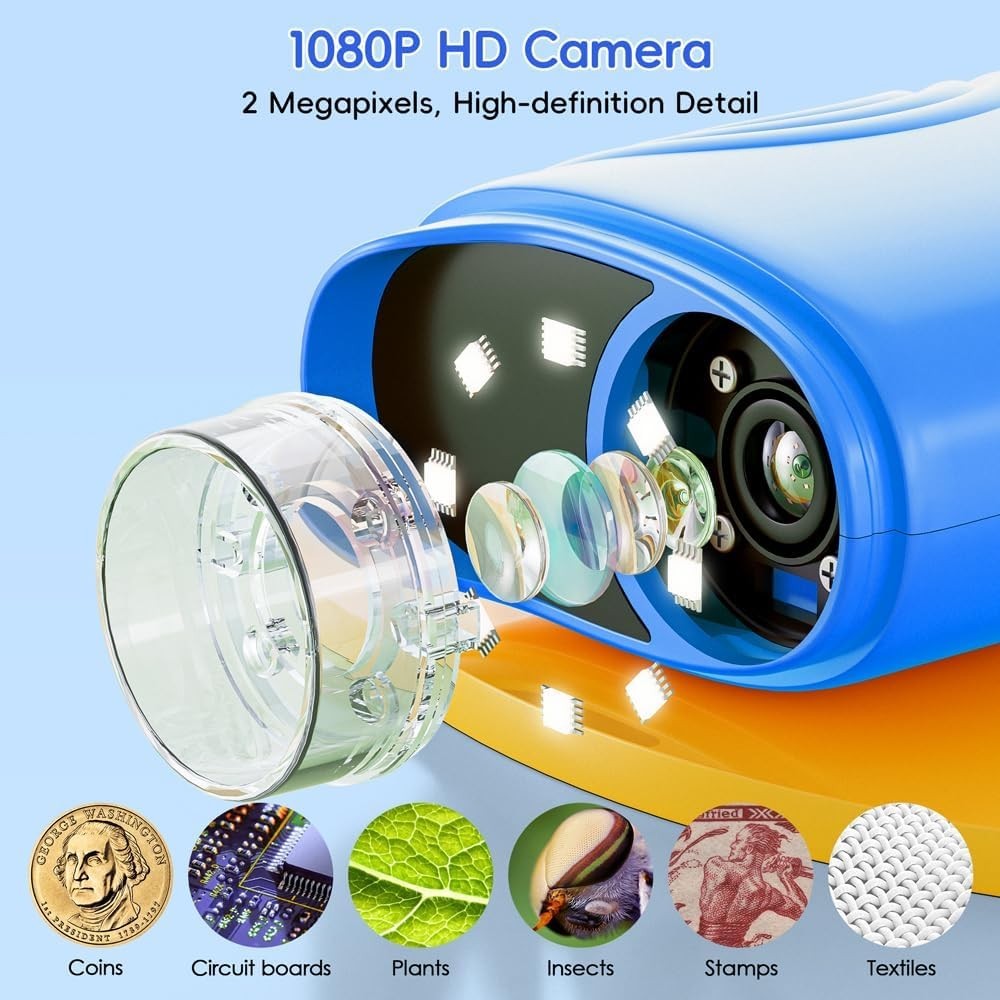 Kids Microscope 2.0" Screen 1000X Digital Microscope for Kids, Mini Pocket Ha...