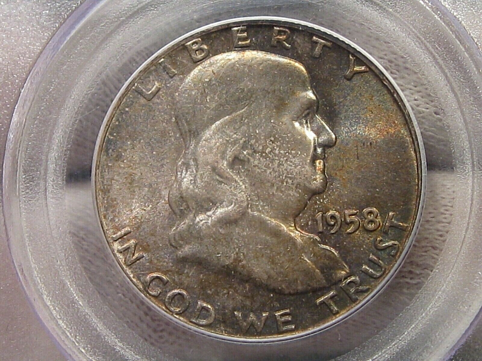 BU GEM TONED 1958 Franklin Half Dollar PCGS MS65. #44