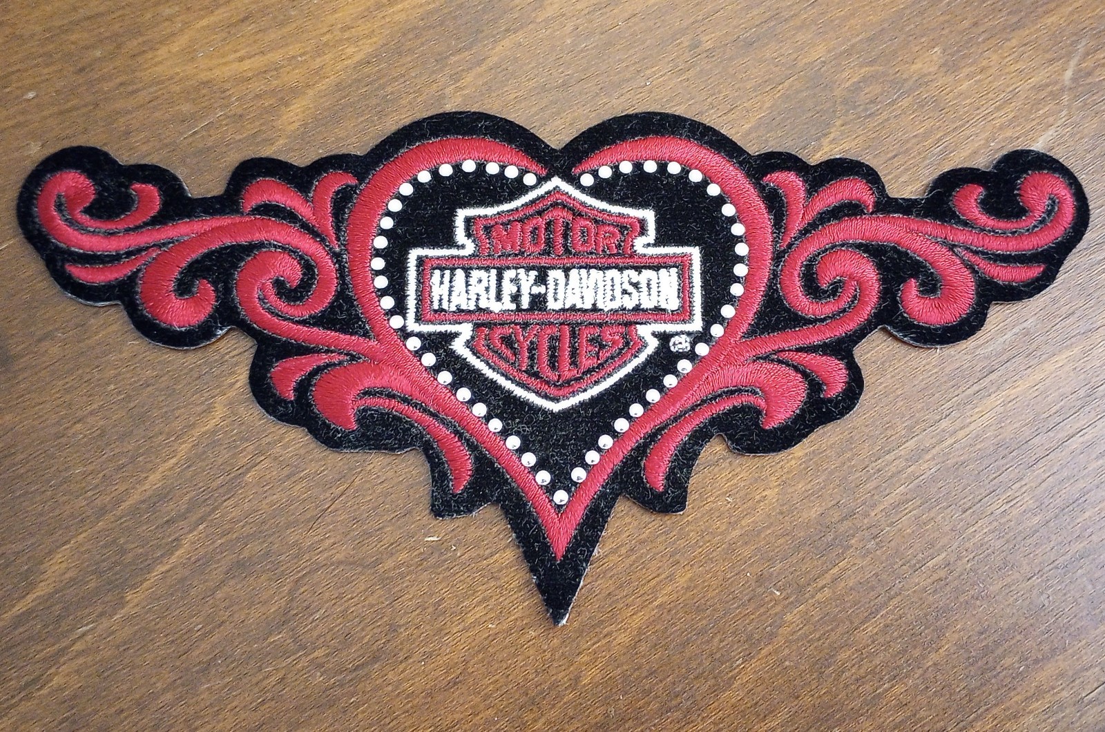 VTG Harley Davidson Embroidered Velvet Studded Heart Bar & Shield Patch