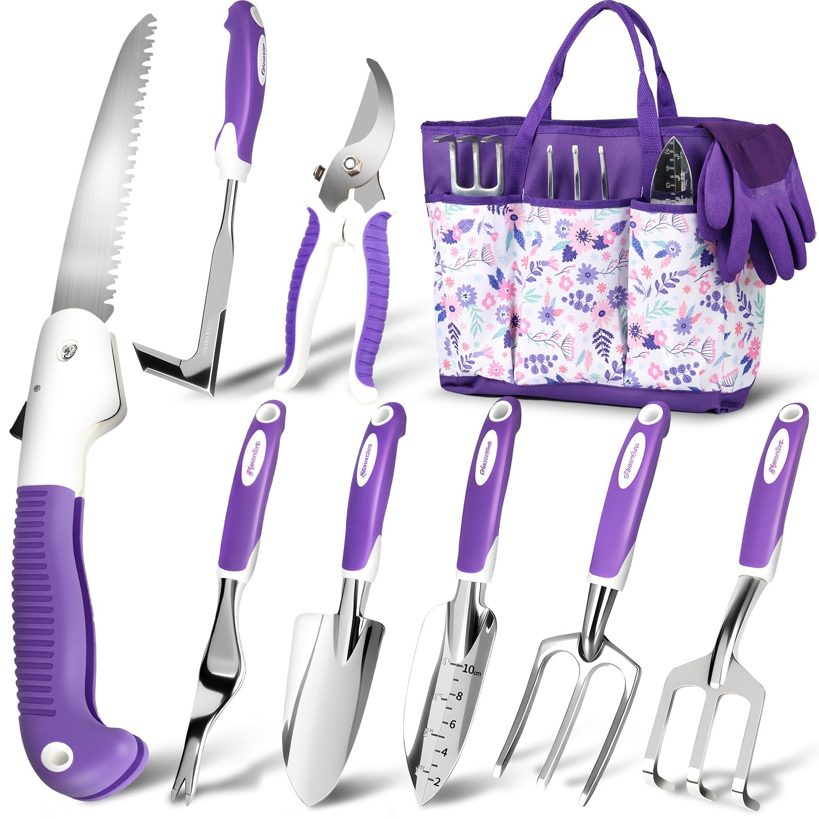 MelonArt Garden Tool Set, 10 Pcs Heavy Duty Gardening Tool Kit Women Garden Gift