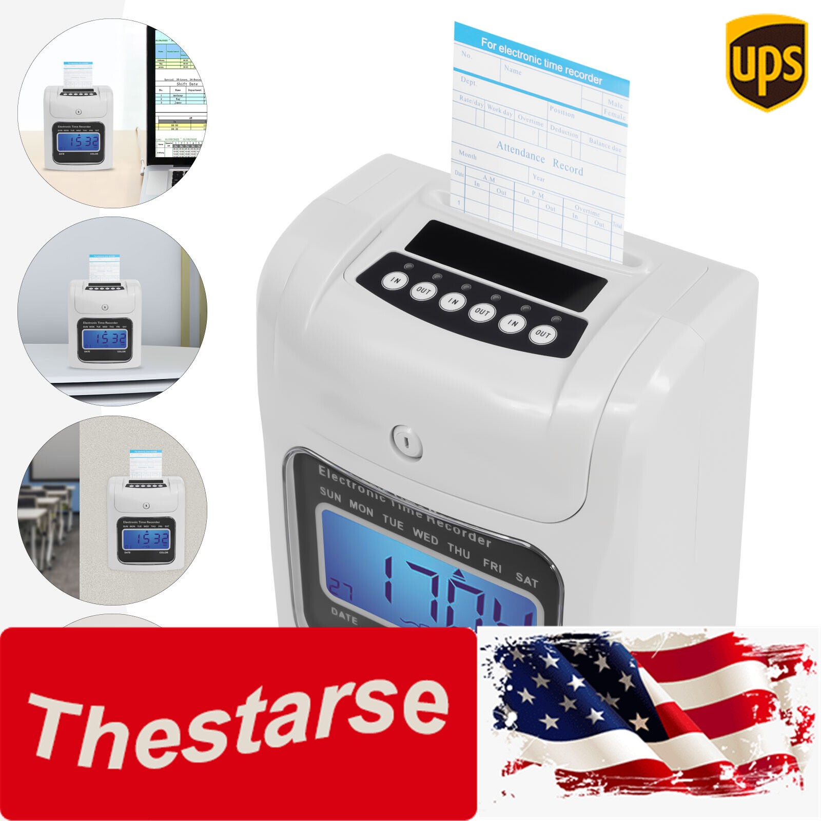 LCD Employee Attendance Machine Time Clock Punch Card Machine Office+50 Cards US