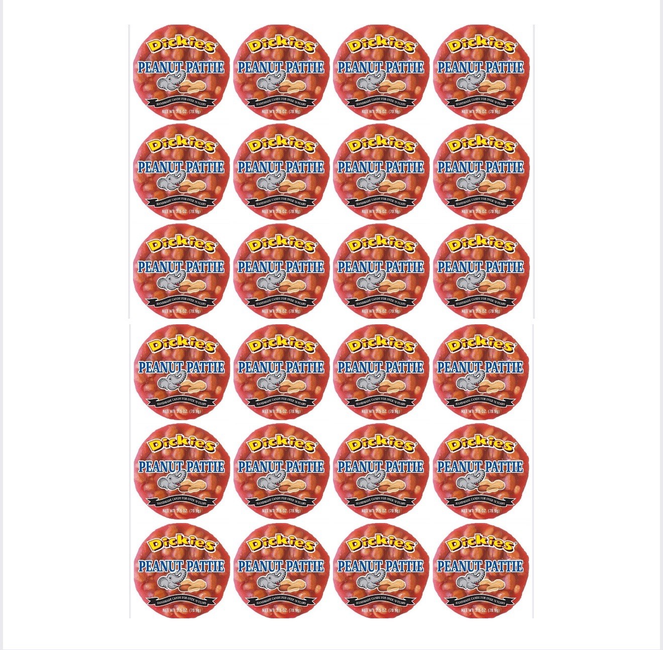 50 pack Dickies Peanut Pattie 2.5 Ounce FREE SHIPPING Expiration July 2026