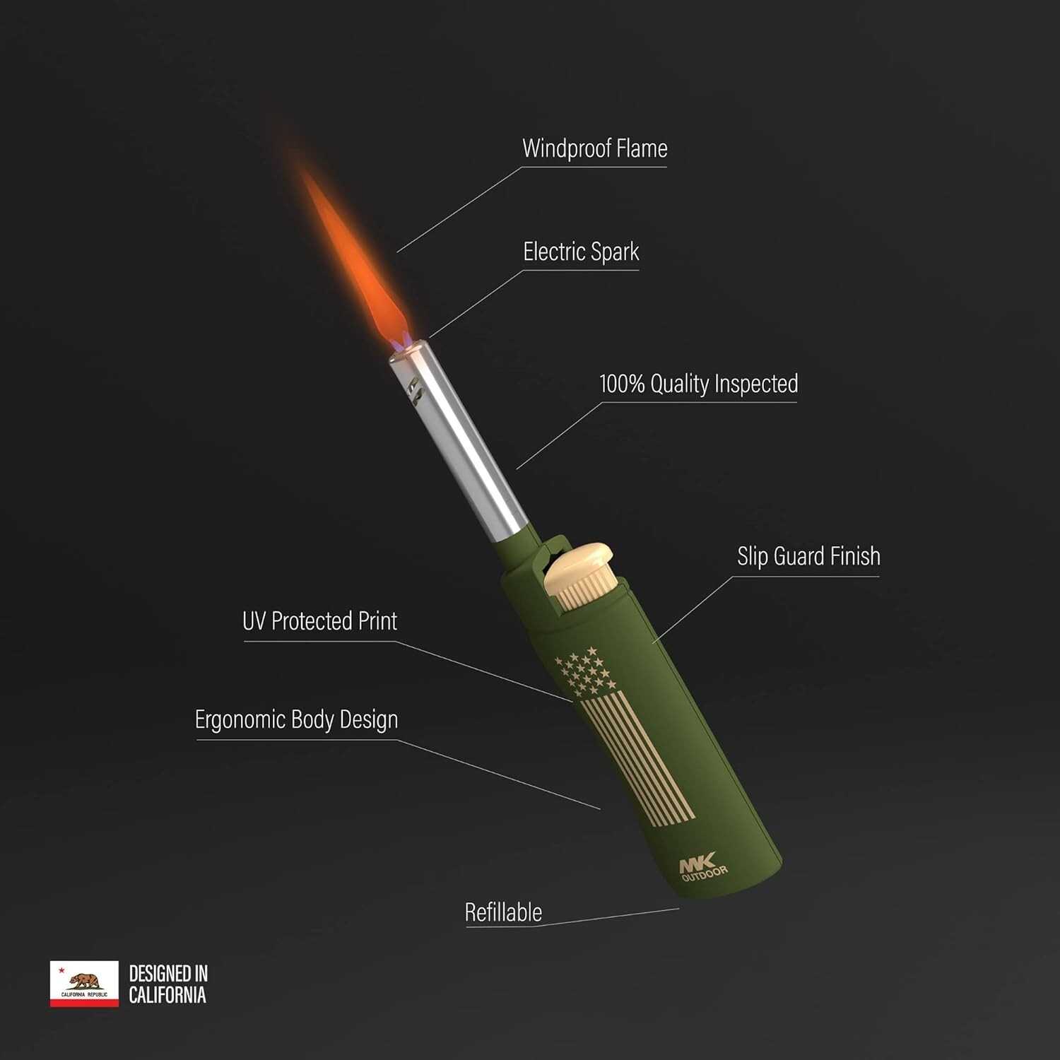 MK Lighter 5pcs. Outdoor Series Candle Lighters, Windproof Torch Flame