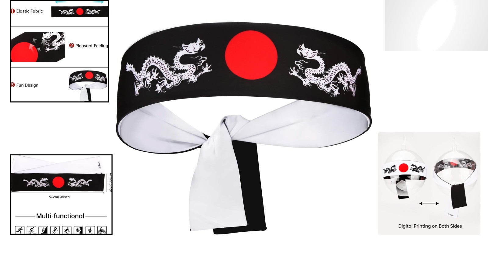 Versatile Reversible Warrior Headband - Ideal for Halloween & Karate Training