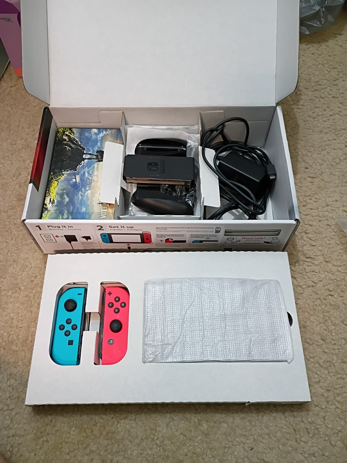 Nintendo Switch 2017 Console Neon Red/Blue Joy-Con, Pro Controller, Zelda Case