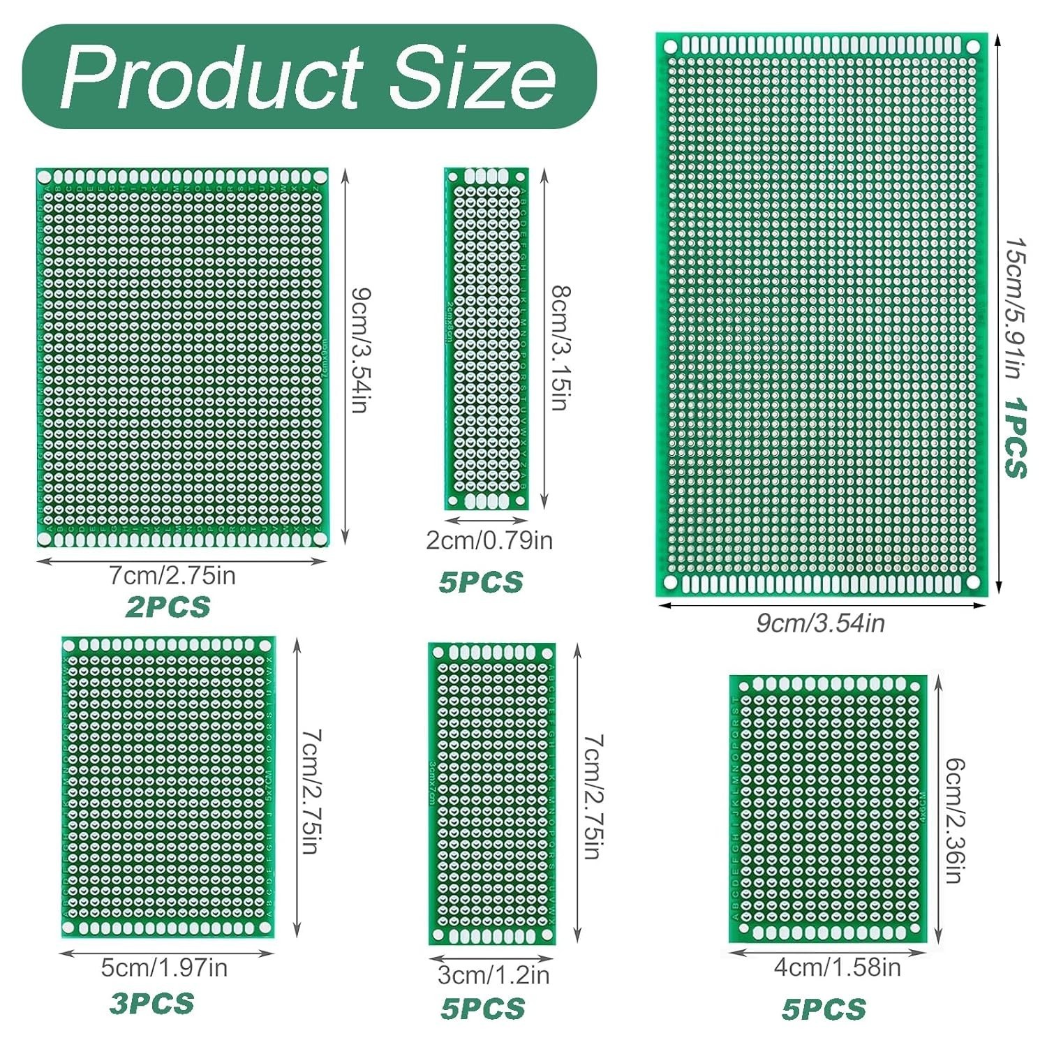 174-Piece PCB Circuit Board Prototype Kit, Double-Sided Perf Boards in 6 Size...