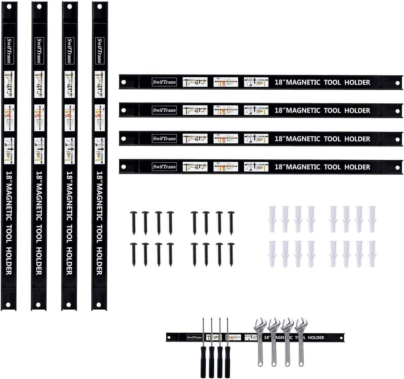 Heavy Duty Magnetic Tool Holder 18" - 8 Pack Wall Mount Tool Strip