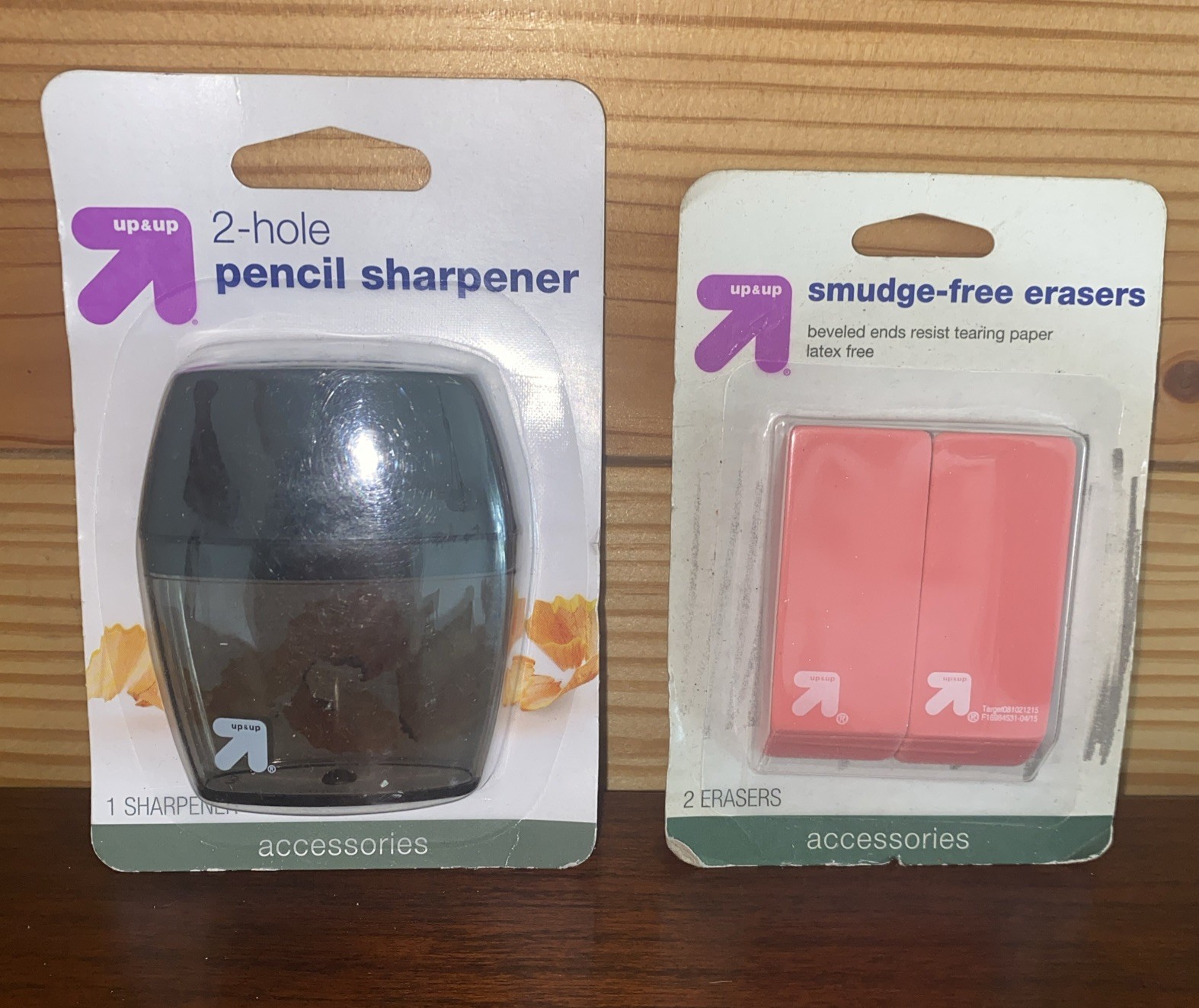 Up & Up Brand 2 Hole Compact Plastic Pencil Sharpener and 2 pack Eraser New!