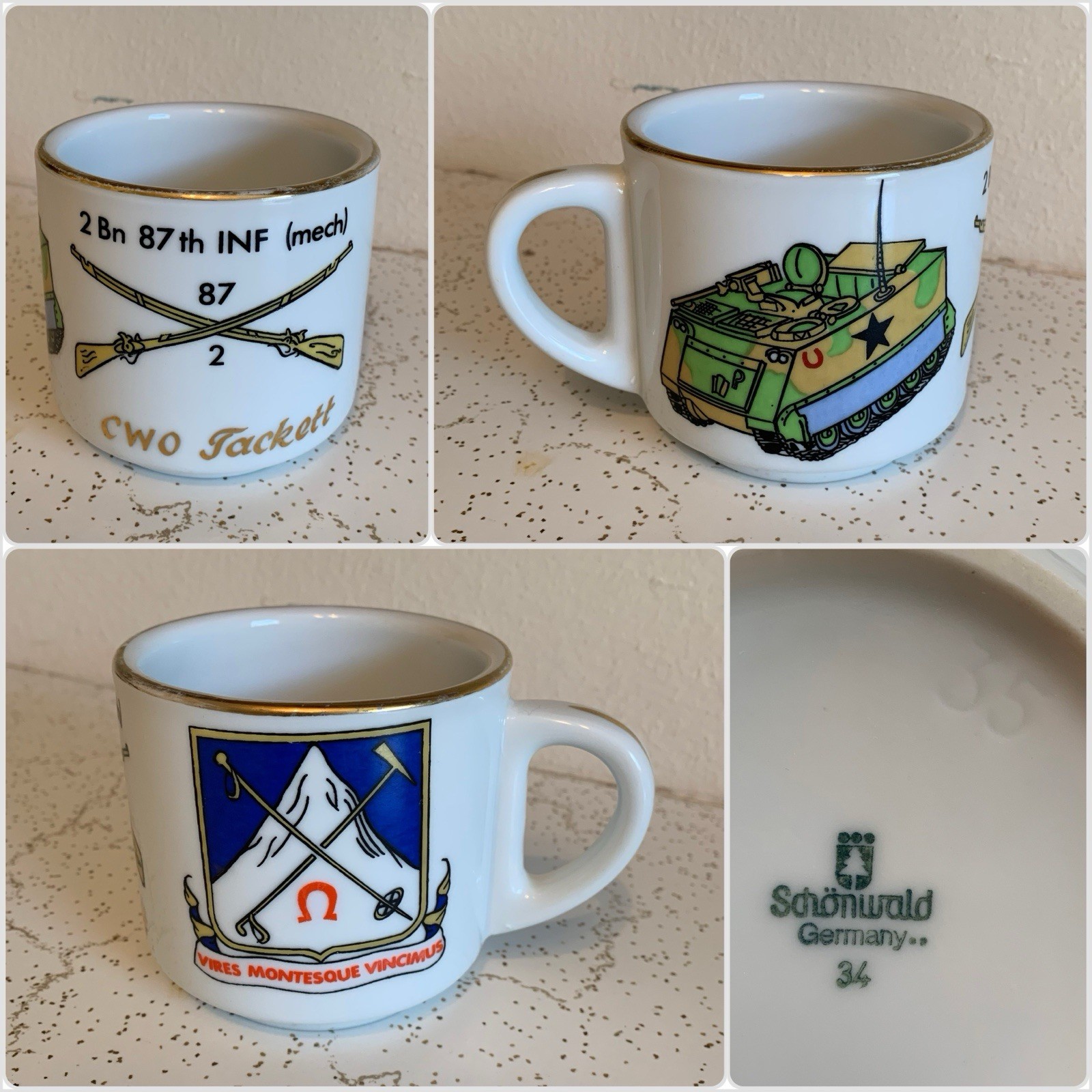 VTG 60s US Army 2nd Battalion 87th Infantry Regiment Coffee Mug Schonwald Tank