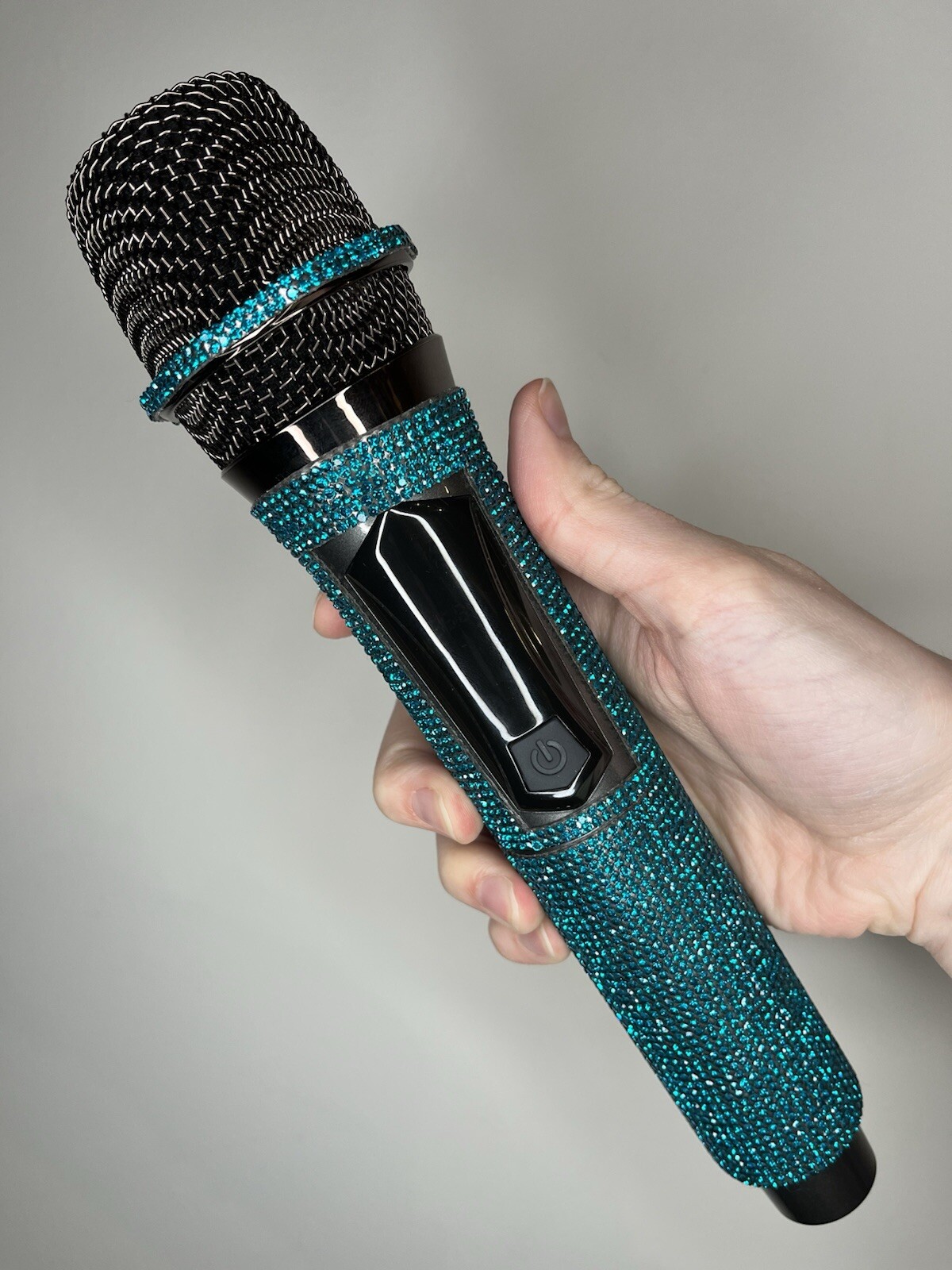 Teal Rhinestone Wireless Karaoke Microphone + Receiver System - Rechargeable