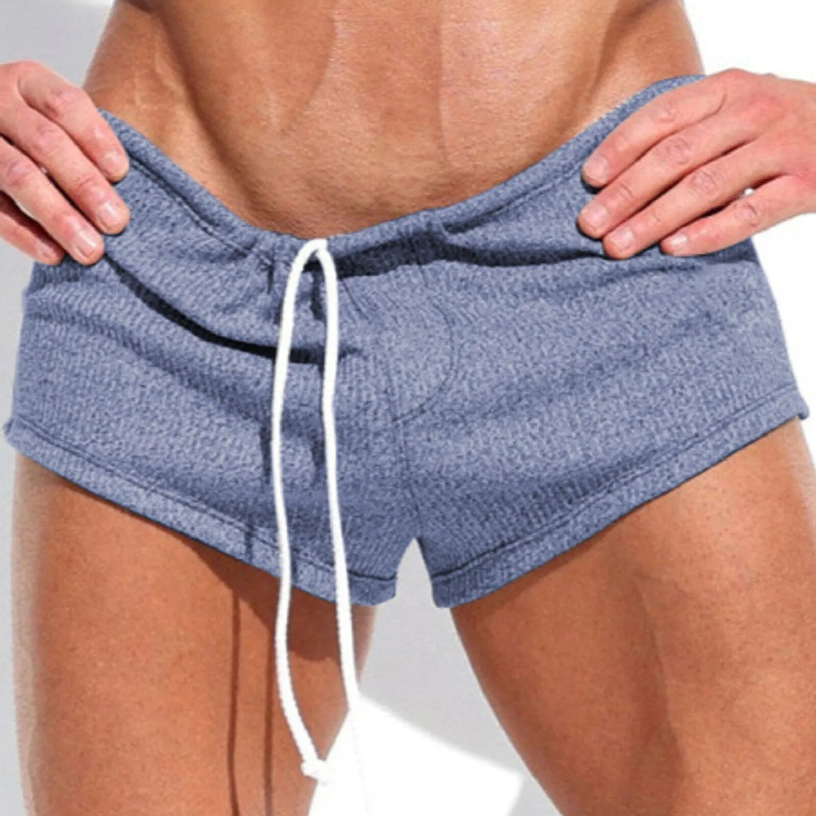Summer New Men'S Daily Casual Shorts Drawstring Elastic Waist Sexy Quarter.