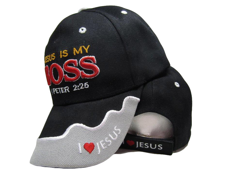 Jesus Is My Boss BLACK Embroidered Hat Cap Unisex Adjustable One Size Fits All