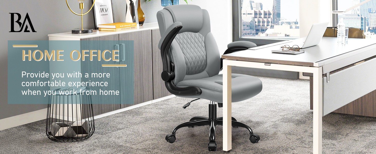 Leather Office Chair, PU Home Computer Desk Chairs with Ergonomic Back Support,