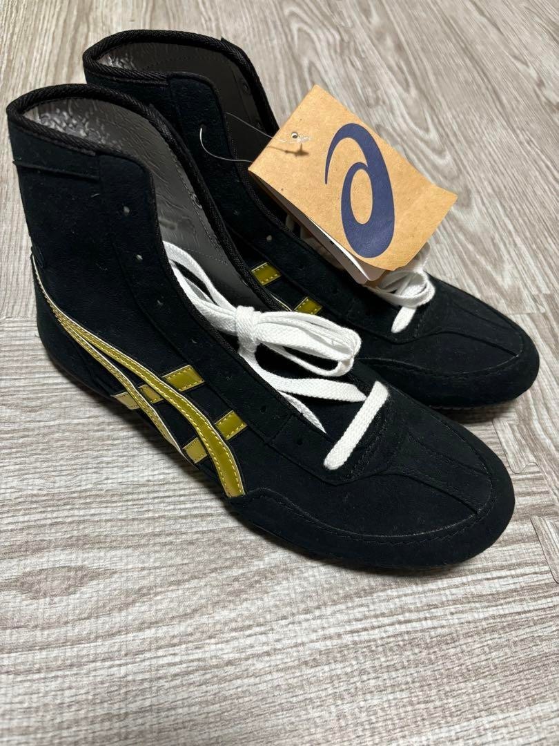 Asics Wrestling Boxing Shoes Black Gold Suede High Top 25cm US7 New w/Tag F/S