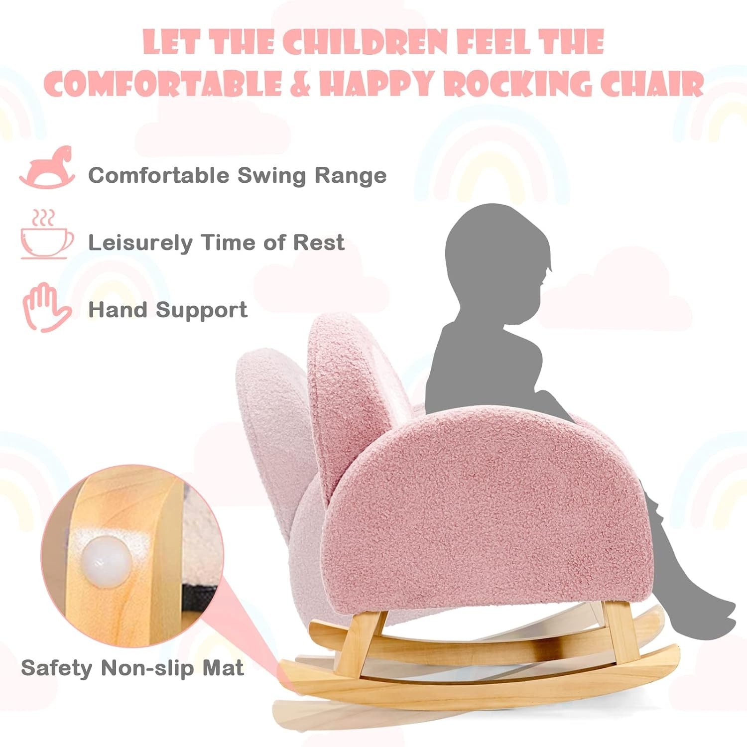Kids Sofa, Toddler Rocking Chair with Solid Wooden Frame, Anti-Tipping Design...