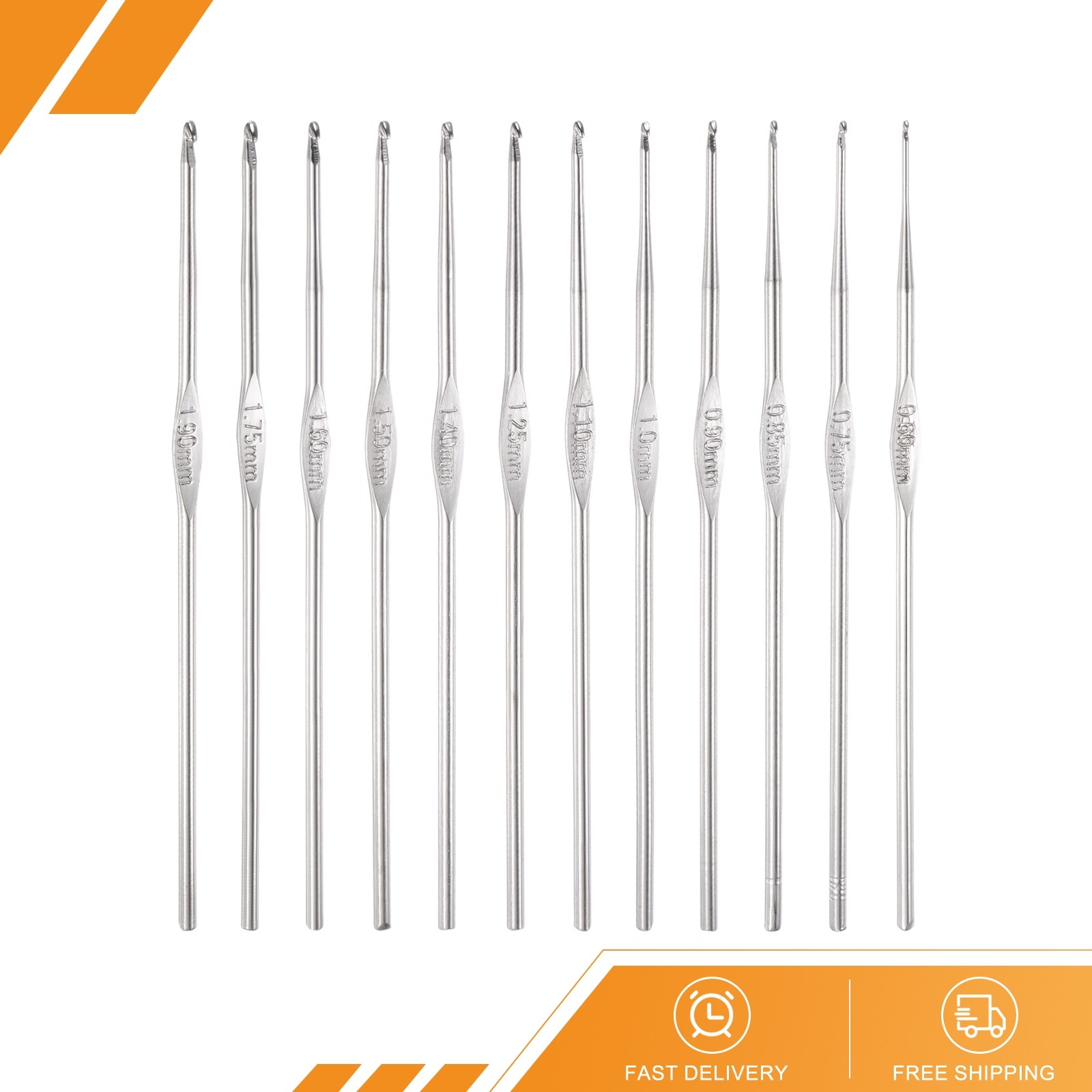 12Pcs Stainless Steel Crochet Hook 0.6mm-1.9mm Knitting Needles Craft Yarn