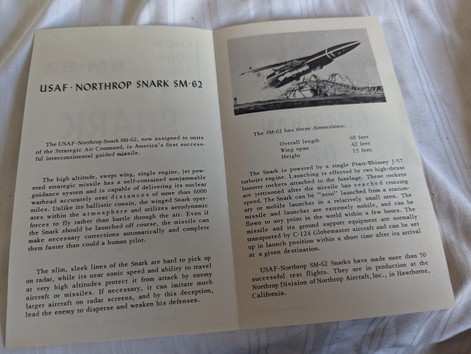 Snark SM-62 Orientation Group USAF Wright Patterson AFB OH brochure 1958