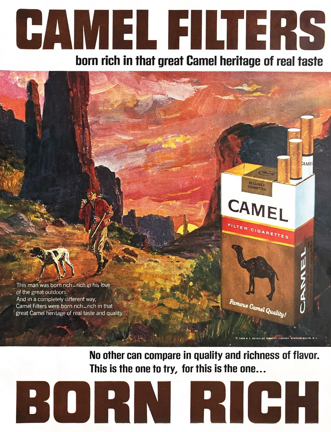 1966 CAMEL CIGARETTES Genuine Vintage Print Ad Hunting Dog Western Scene