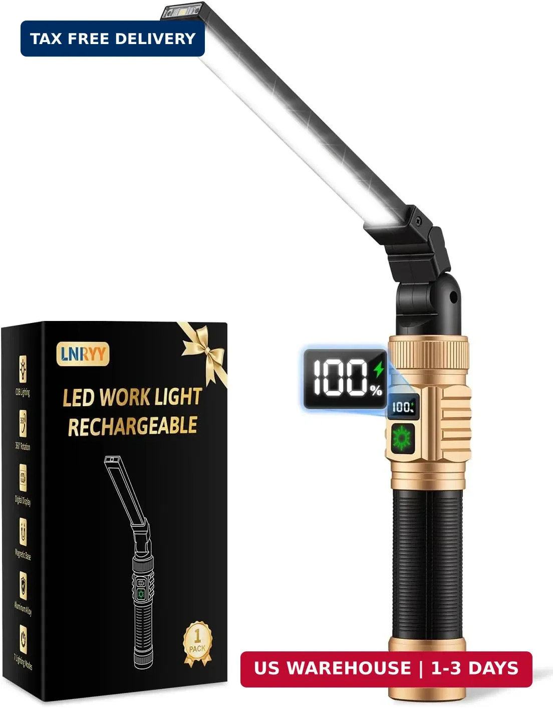 R LED Work, Light All Aluminum, 1500 High Lumens, Digital Display, 360° Rotation
