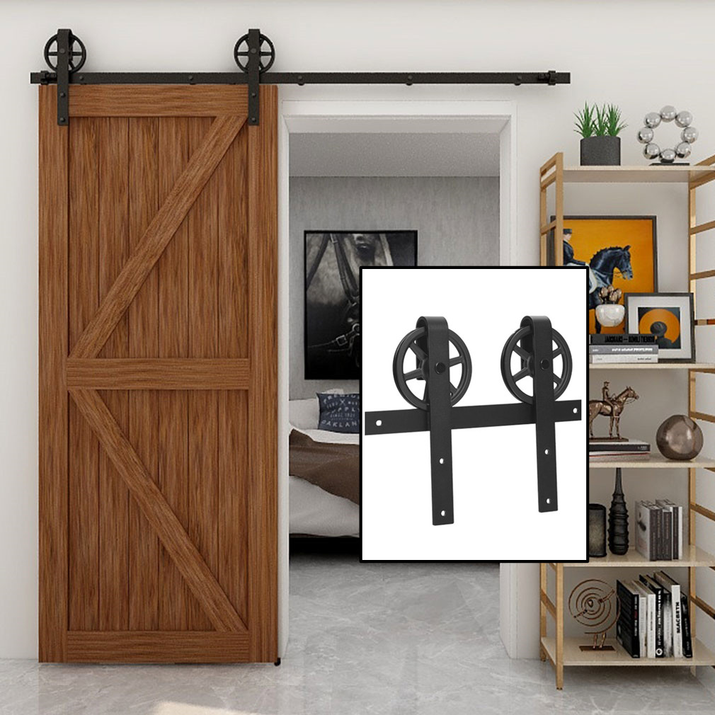 4FT-16FT Sliding Barn Door Hardware Kit Modern Roller Big Wheel for Wooden Door
