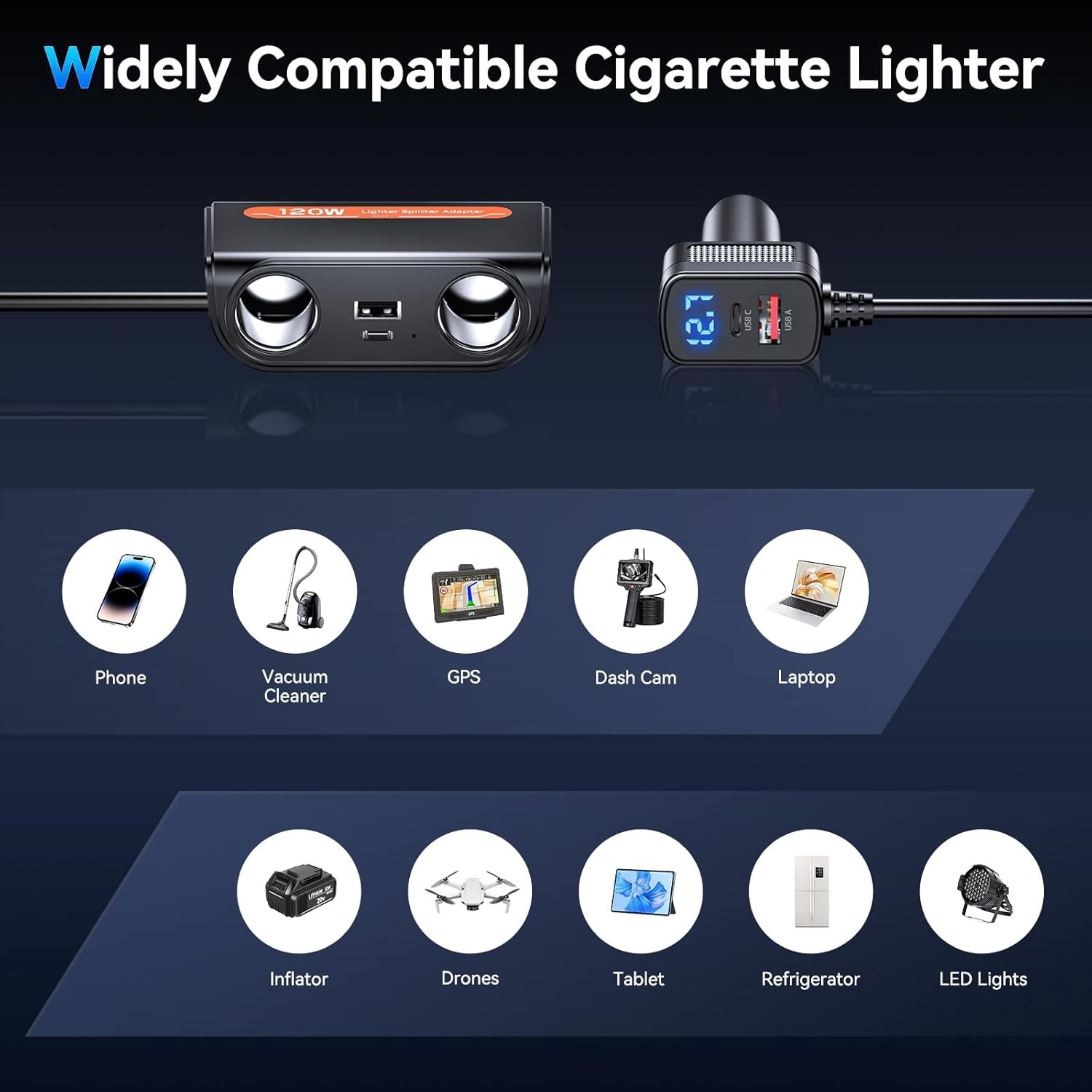 7 in 1 Cigarette Lighter Splitter, 24/12V Socket Car Cigarette Lighter Splitter