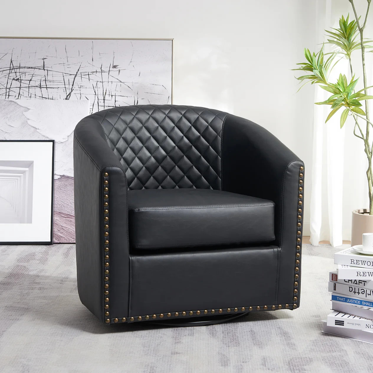 Open Box] Logan Tufted Faux Leather Swivel Club Chair (Retail price $269)