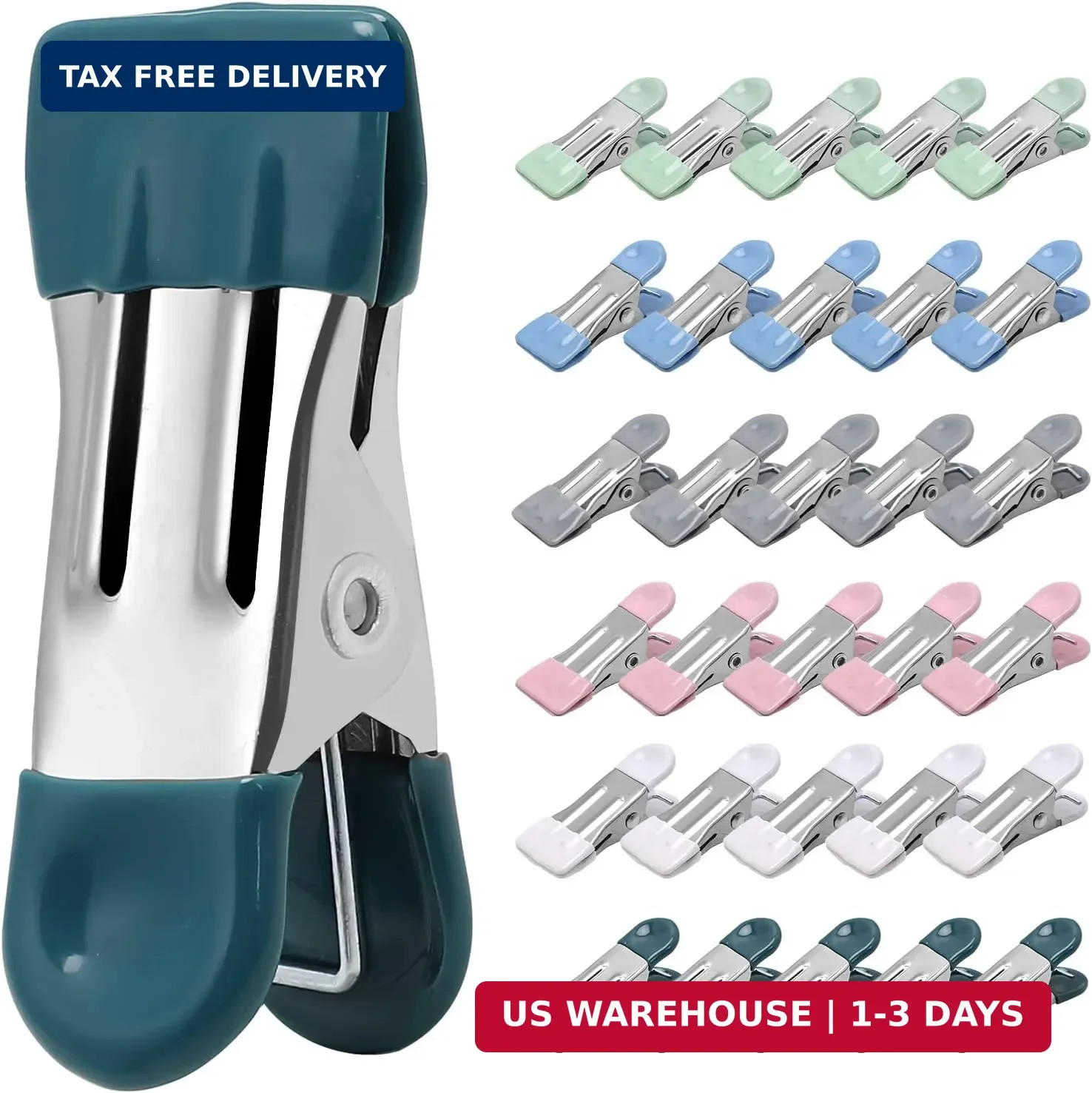 Clothes Pins Heavy Duty, 30 Pack, 2.17 Inch Metal Chip Clips, Clothespins for Ph