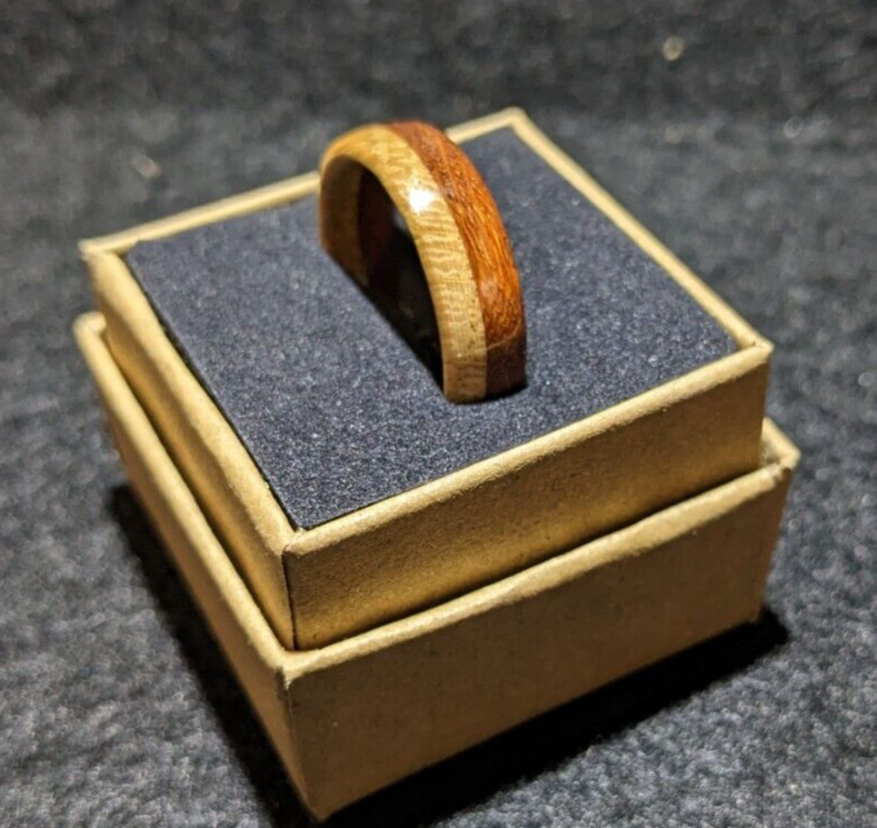 Handmade Leopardwood and White Oak Ring (Size 9 3/4)